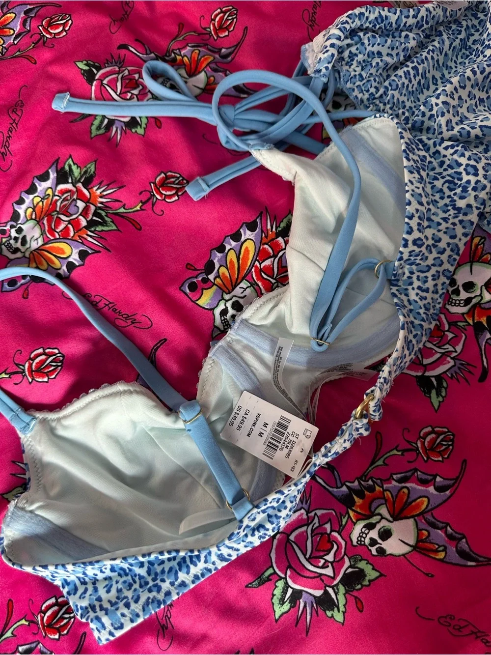 Frankie's Bikinis Light Blue and White Leopard Print Tie-Side Bikini